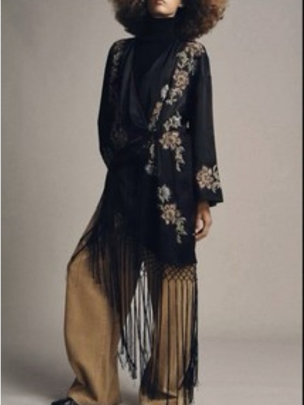 Zara Black Embellished Fringe Kimono